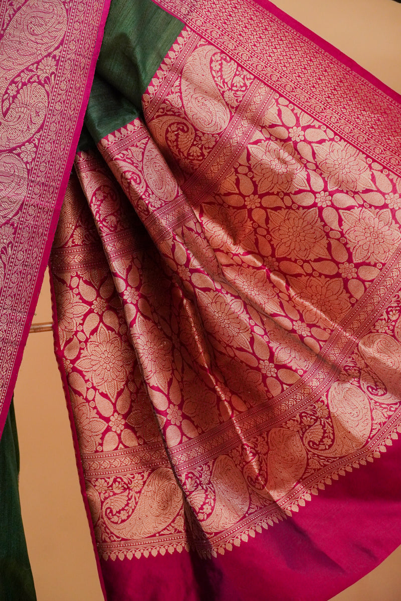 Green Tussar Silk Handloom Banarasi Saree