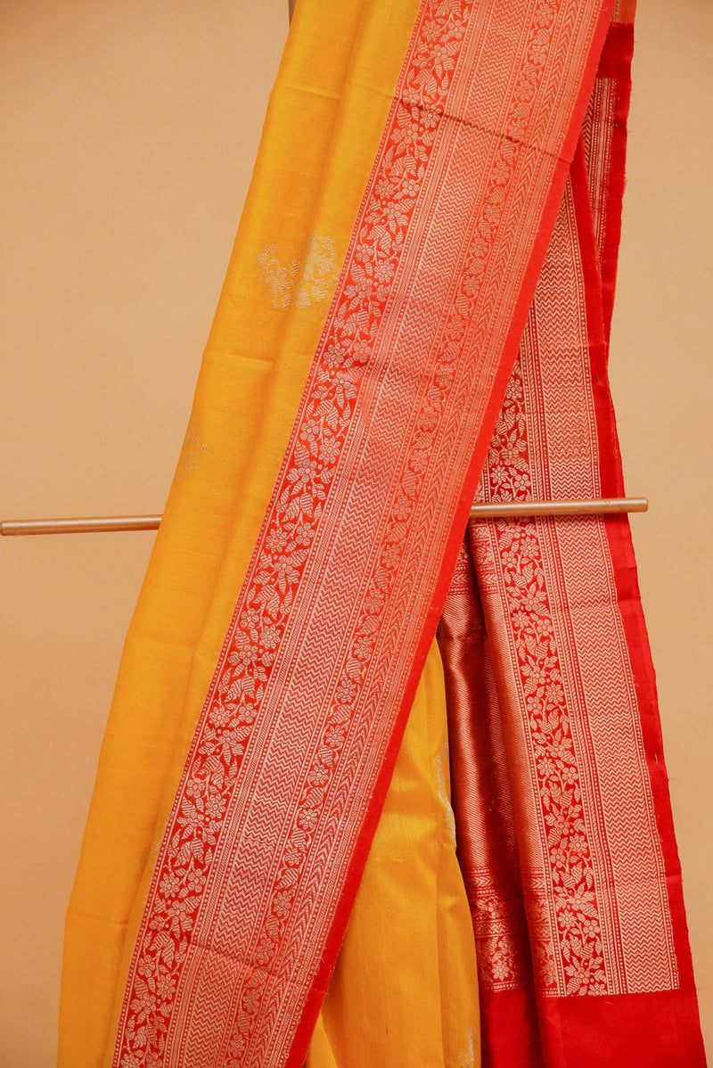 Yellow Tussar Silk Handloom Banarasi Saree