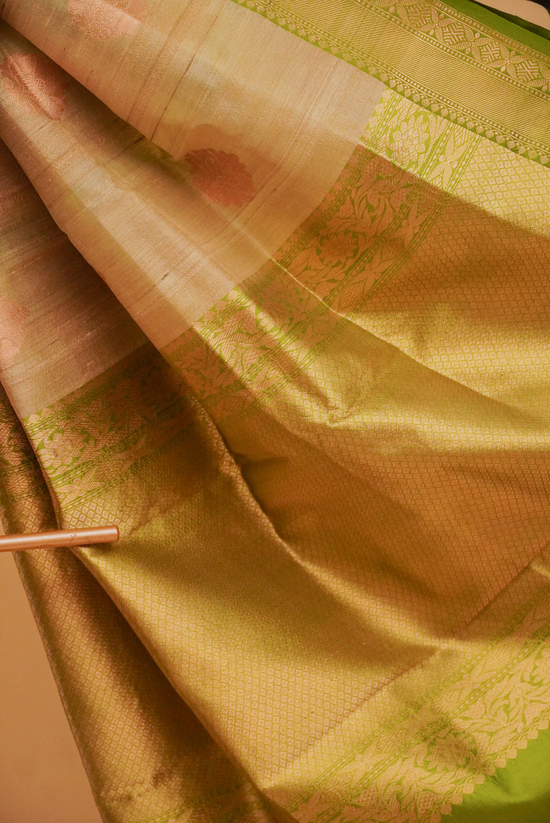 Beige Tussar Silk Handloom Banarasi Saree