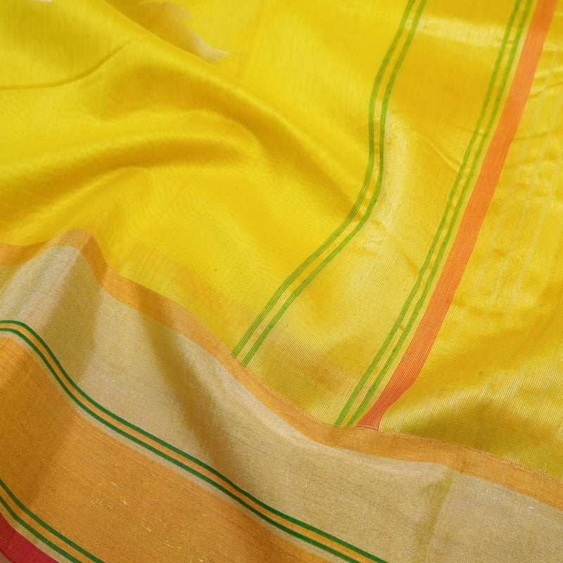 Lime Yellow Color Pure Handloom Cotton Saree From Banarasiya
