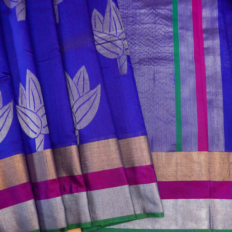 Blue Color Pure Handloom Cotton Saree From Banarasiya
