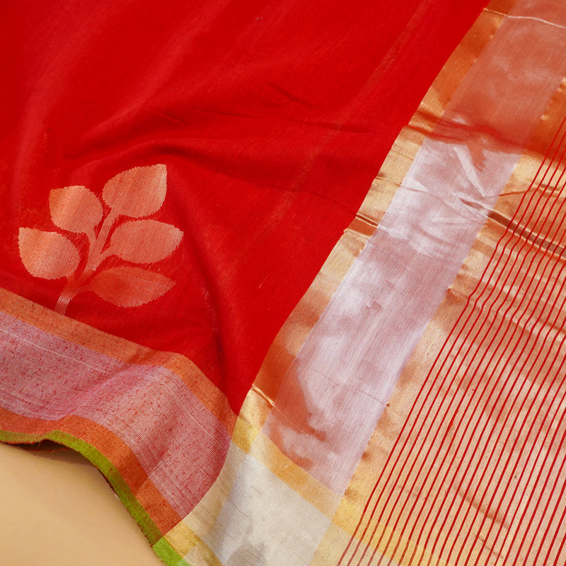 Red Color Pure Handloom Cotton Saree from banarasiya