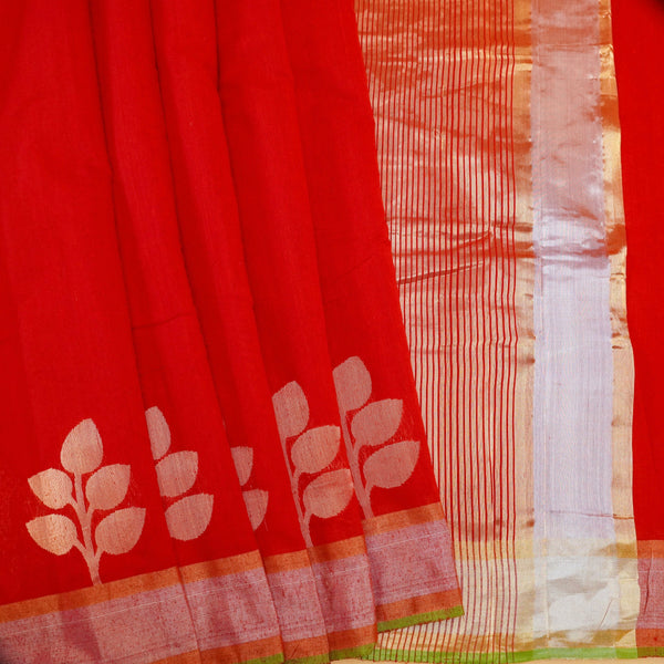 Red Color Pure Handloom Cotton Saree from banarasiya
