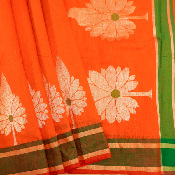Dark Orange Pure Handloom Cotton Saree from banarasiya