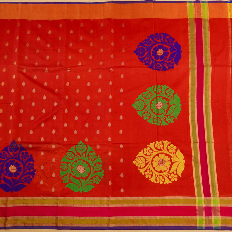 Red Color Pure Handloom Cotton Saree-Banarasiya