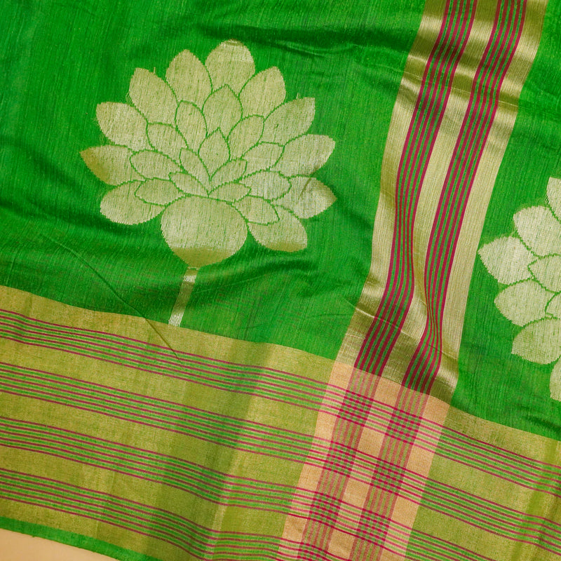 Green Color Pure Handloom Cotton Saree