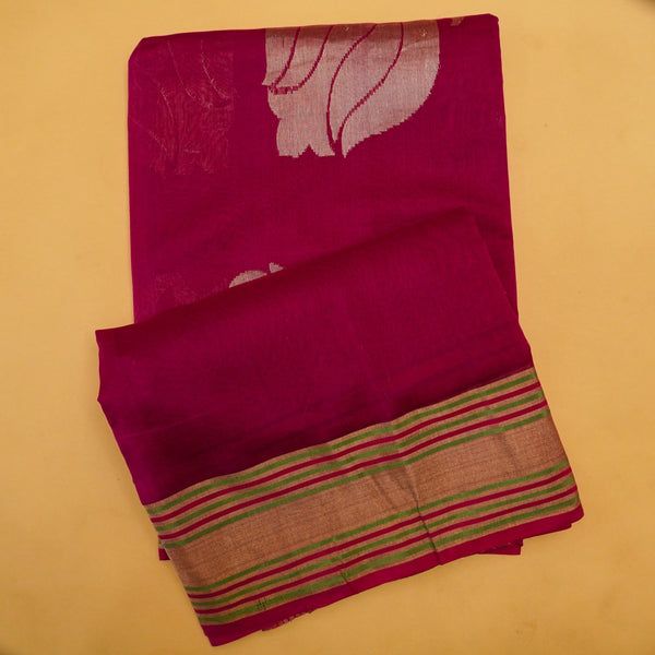 Dark Pink Color Pure Handloom Cotton Saree-Banarasiya