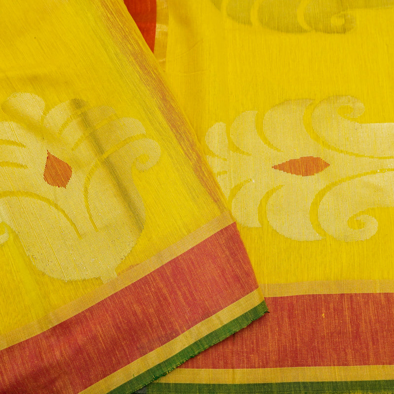 Yellow Color Pure Handloom Cotton Saree from banarasiya