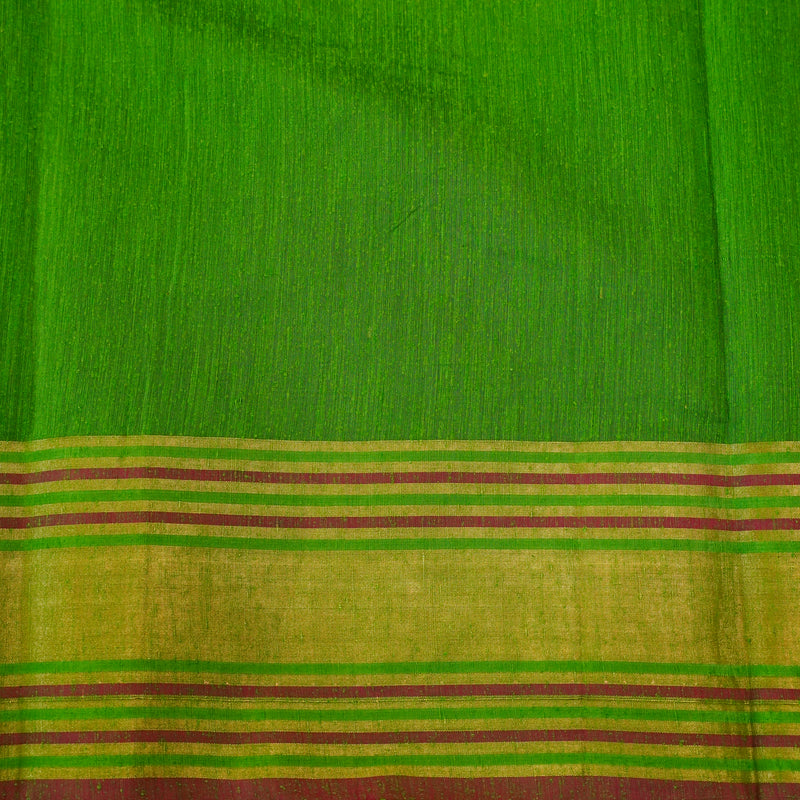 Parrot Green Color Pure Handloom Cotton Saree From Banarasiya