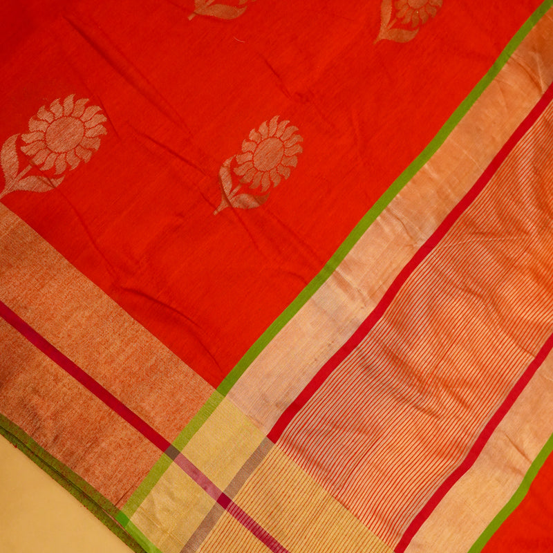 Red Color Pure Handloom Cotton Saree- banarasiya