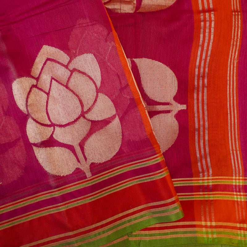 Magenta Pink Color Pure Handloom Cotton Saree-Banarasiya