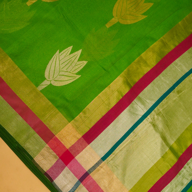 Green Pure Handloom Cotton Saree from banarasiya