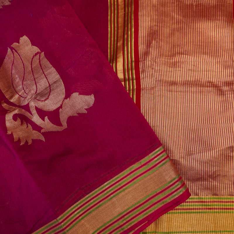 Dark Pink Color Pure Handloom Cotton Saree-Banarasiya