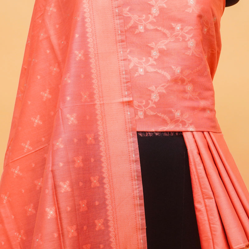 Shayari Gulabi Woven Chinya Silk Suit with Dupatta