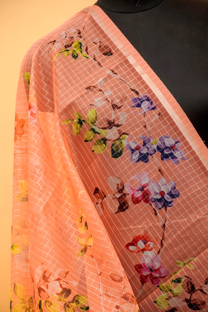 Narangi Floral Printed Organza Silk Dupatta