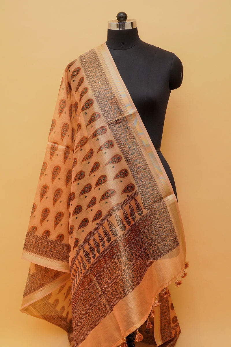 Rekhta Hari Printed Tissue Silk Dupatta