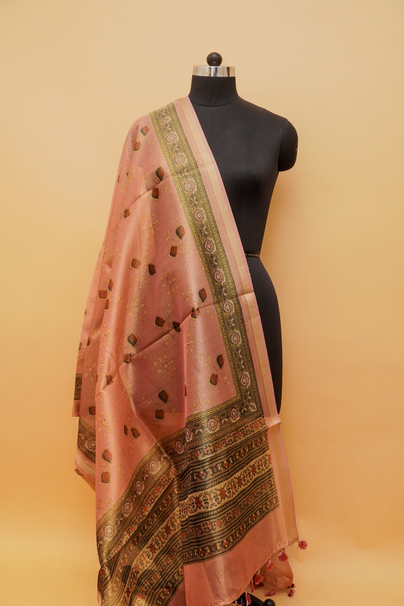 Rekhta Hari Printed Tissue Silk Dupatta