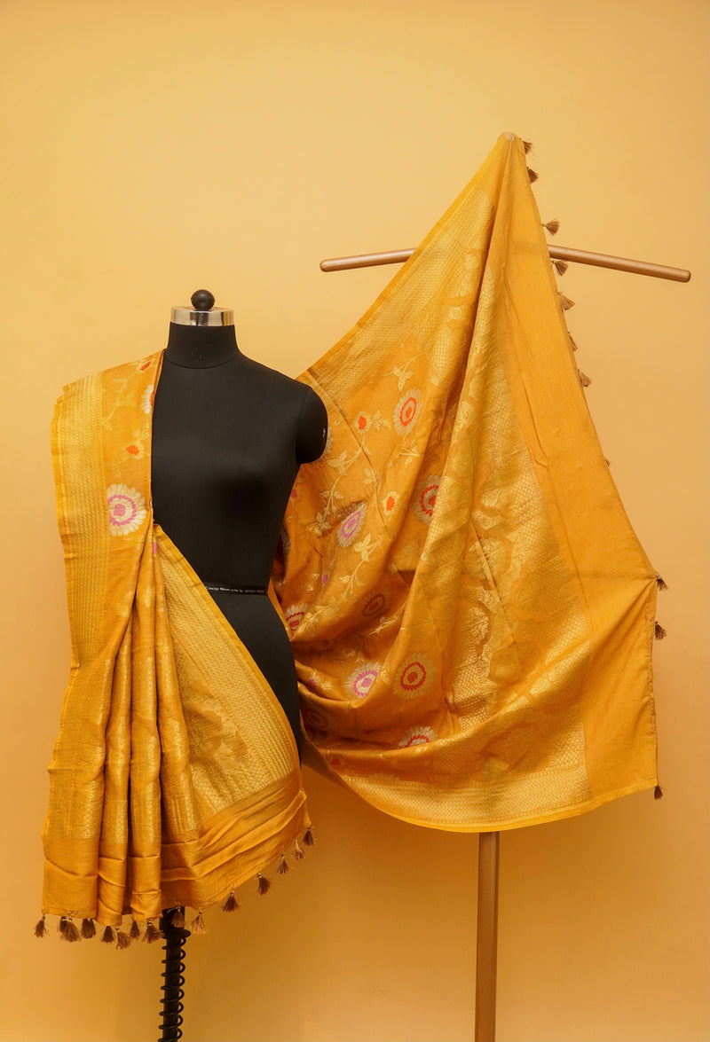 Masnavi Woven Narangi Moonga Silk Dupatta