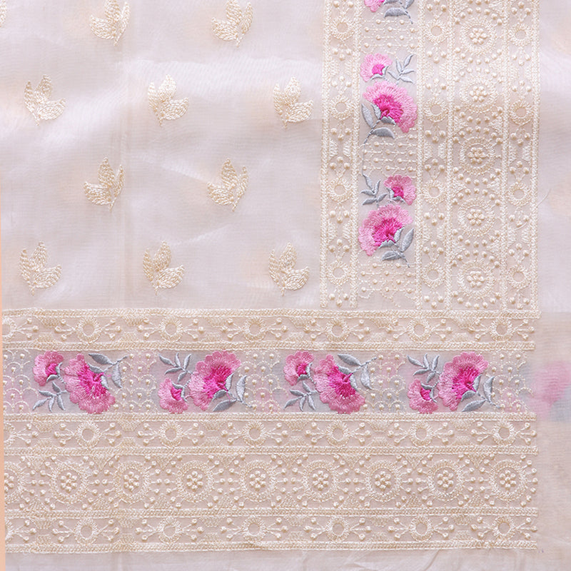 White Pure Organza Silk Saree with Embroidery