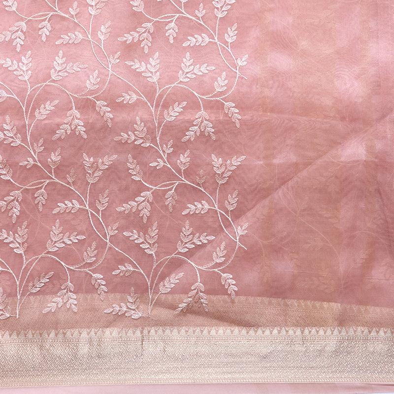Baby Pink Pure Organza with Embroidery Silk Saree
