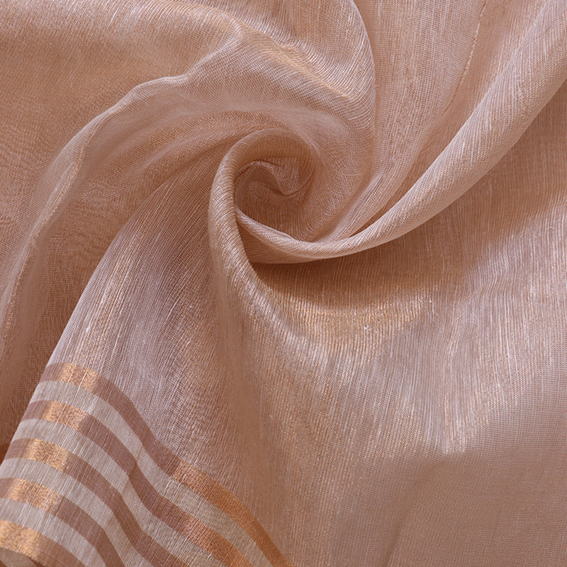 Cream Pure Tissue Linen Saree With Double Embroidery