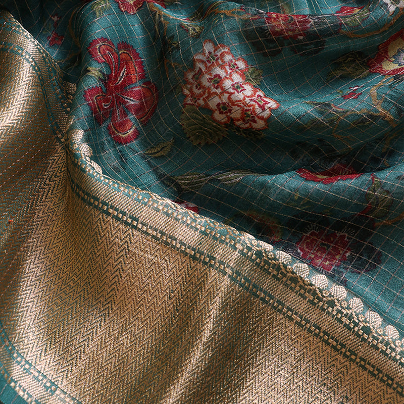 Rama Printed Pure Tussar Silk Saree