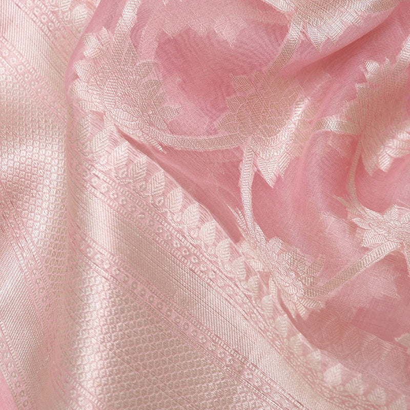 Pastel Pink Printed Pure Organza With Embroidery Silk Saree