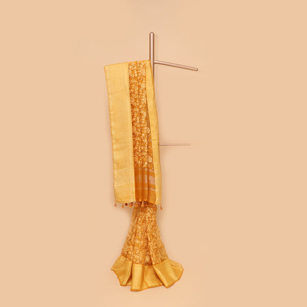 Mustard Yellow Pure Organza Silk Saree with Chikankari Embroidery