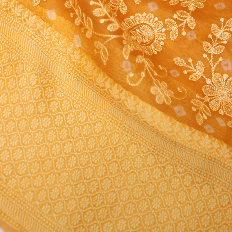 Mustard Yellow Pure Organza Silk Saree with Chikankari Embroidery