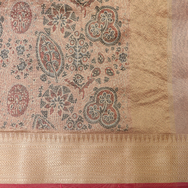Beige Printed Tissue Silk Saree