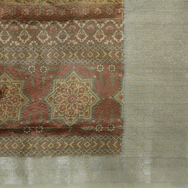 Brown Printed Tissue Silk Saree with Woven Tanchui Pallu