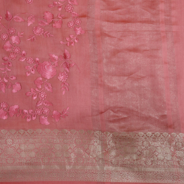 Gulabi Self-Embroidery Pure Chinya Silk Saree