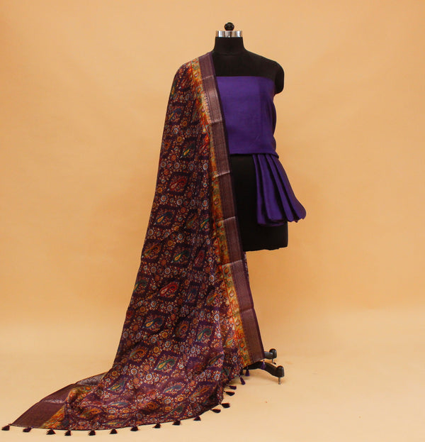 Purple Color Silk Suit Pashmina Dupatta