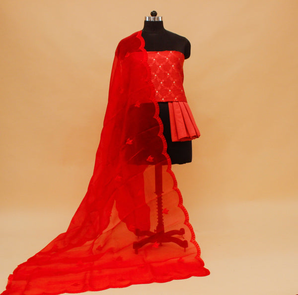 Red Color Silk Suit Organza Dupatta