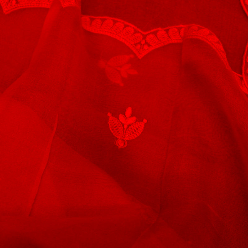Red Color Silk Suit Organza Dupatta
