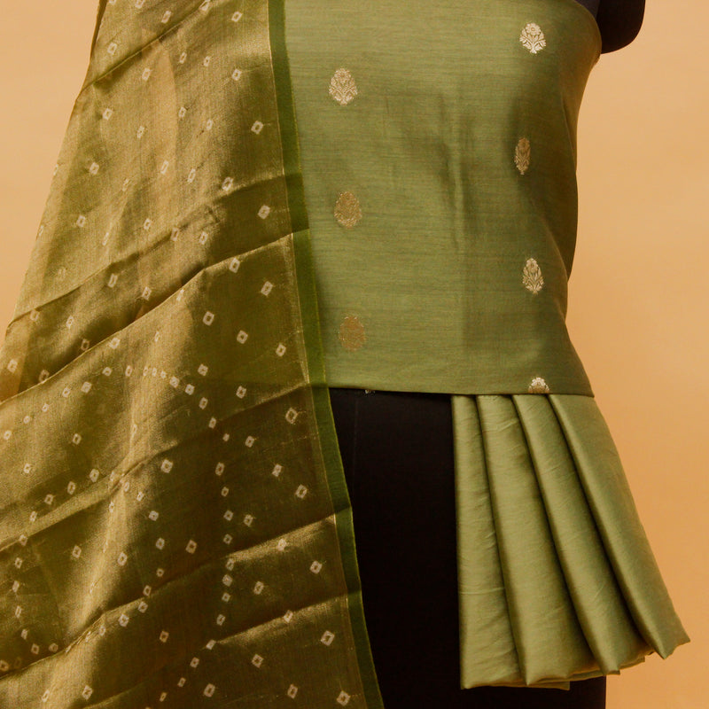 Olive Green Color Silk Suit Tissue Dupatta