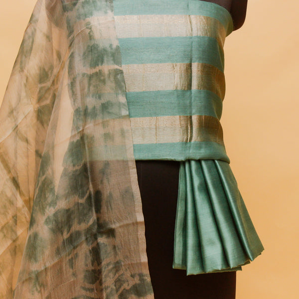 Rama Color Silk Suit Organza Dupatta
