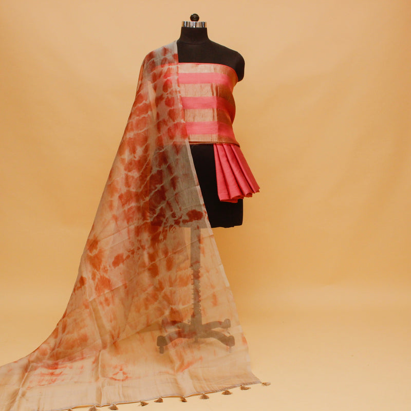 Peach Color Silk Suit Organza Dupatta