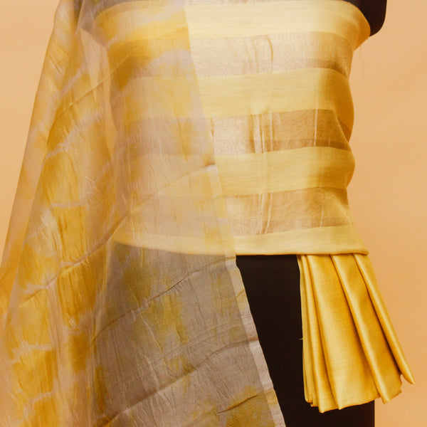 Yellow Color Silk Suit Organza Dupatta